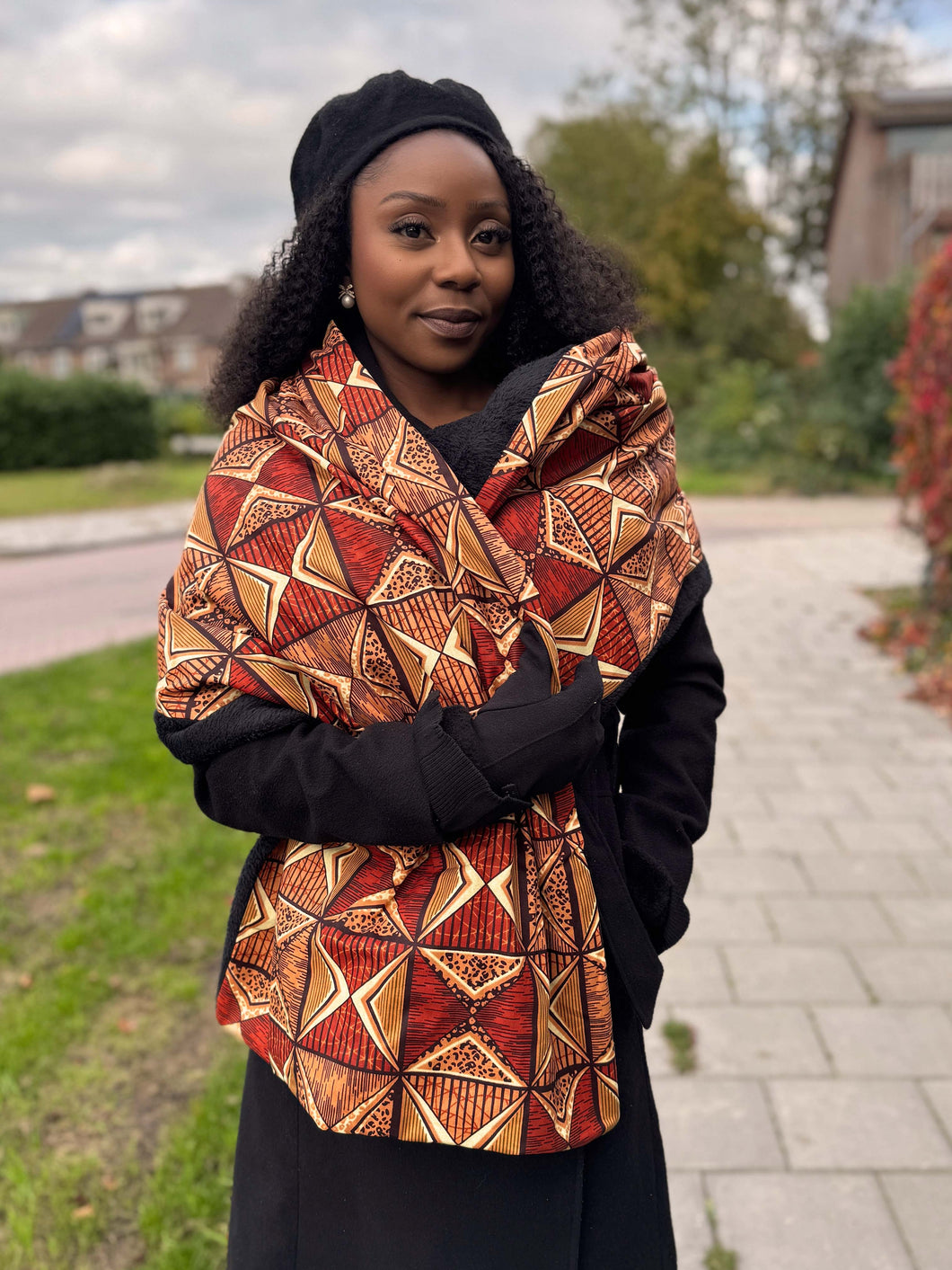 African print Winter scarf for Adults Unisex - Brown Prism