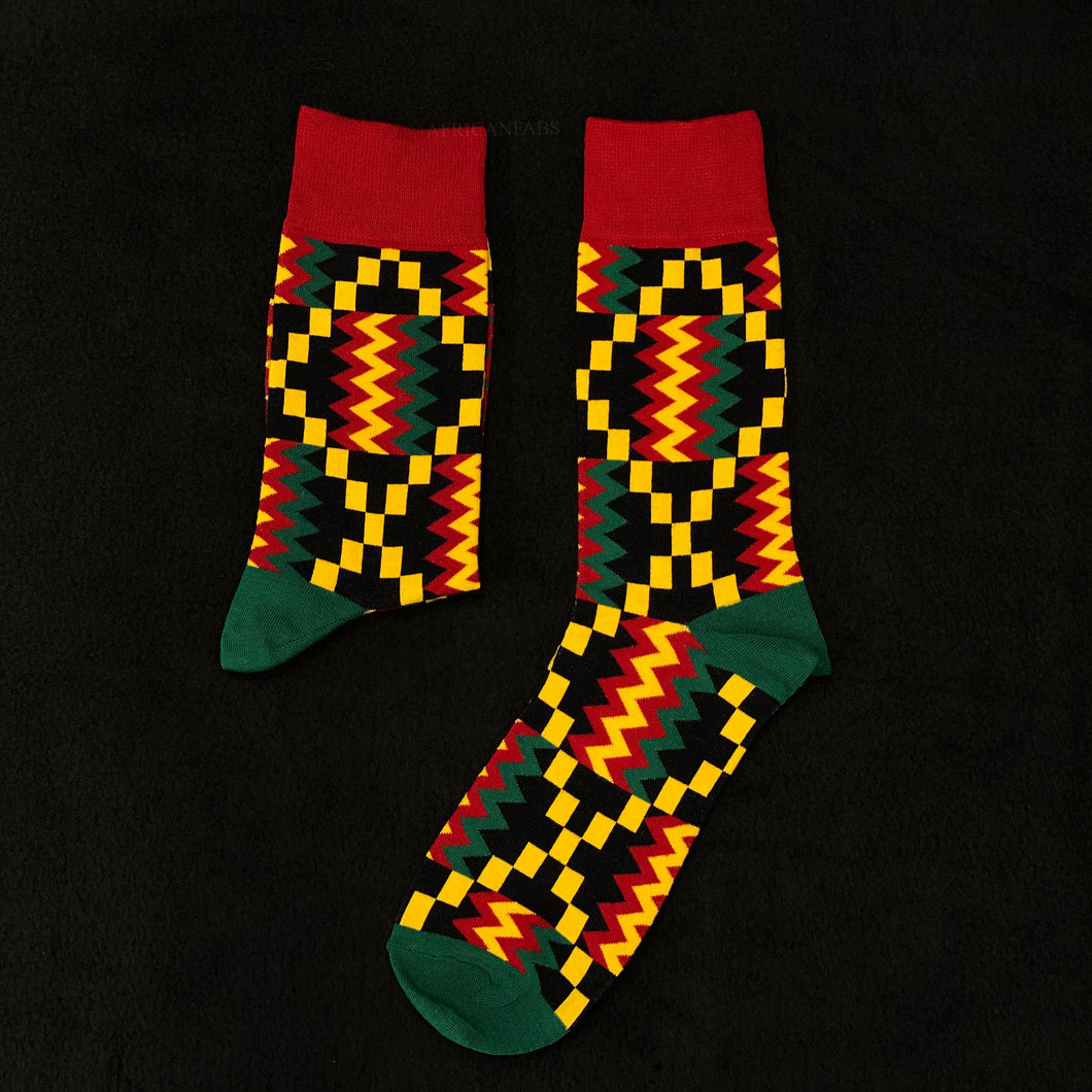 10 pairs - African socks / Afro socks / Kente stocks - Red yellow blocks