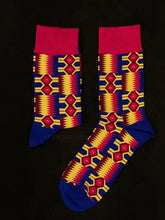 Load image into Gallery viewer, 10 pairs - African socks / Afro socks / Kente stocks - Pink Blue Yellow
