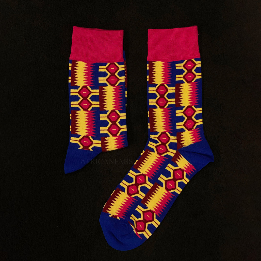 10 pairs - African socks / Afro socks / Kente stocks - Pink Blue Yellow