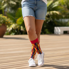 Load image into Gallery viewer, 5 pairs - African socks / Afro socks / African print socks - Pink Blue Yellow Kente
