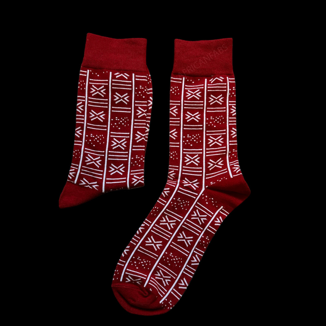 10 pairs - African socks / Afro socks / Bogolan socks - Red