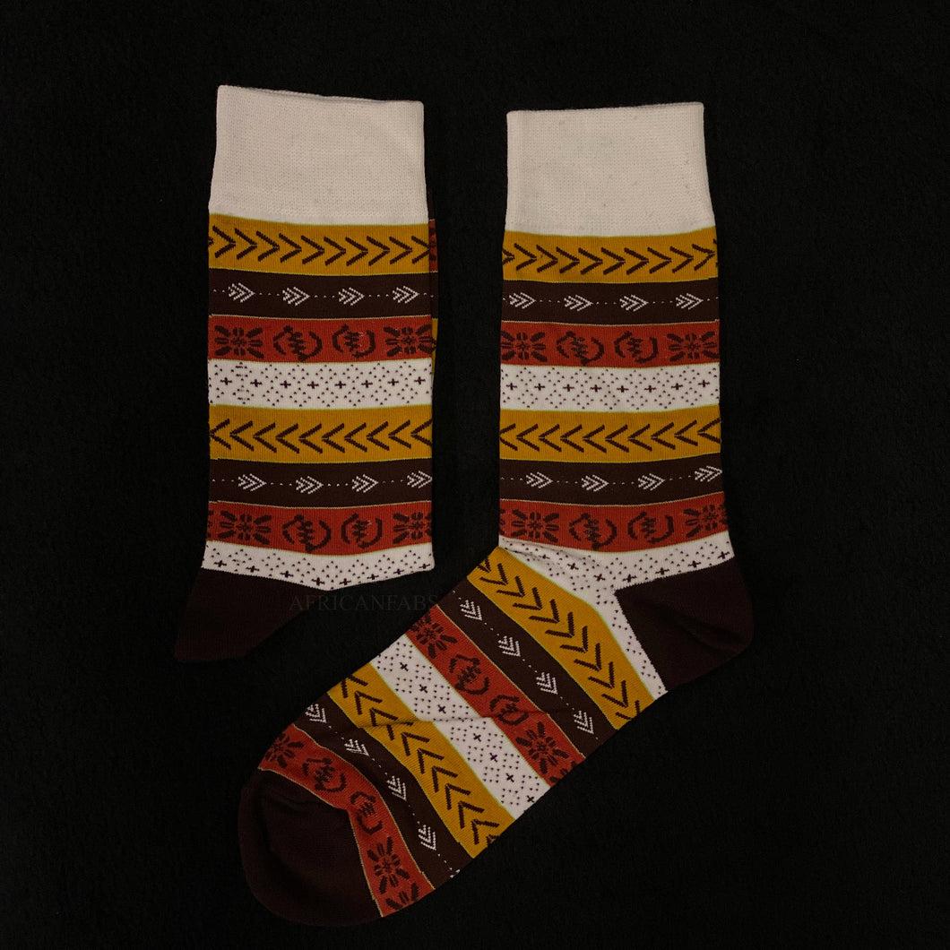 10 pairs - African socks / Afro socks - Mustard bogolan