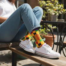 Load image into Gallery viewer, 5 pairs - African socks / Afro socks / African print socks - Purple Yellow Kente
