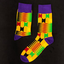 Load image into Gallery viewer, 10 pairs - African socks / Afro socks / Kente stocks - Purple Yellow
