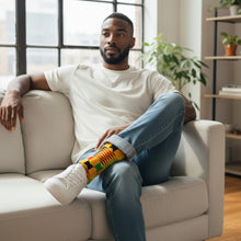 Load image into Gallery viewer, 5 pairs - African socks / Afro socks / African print socks - Purple Yellow Kente
