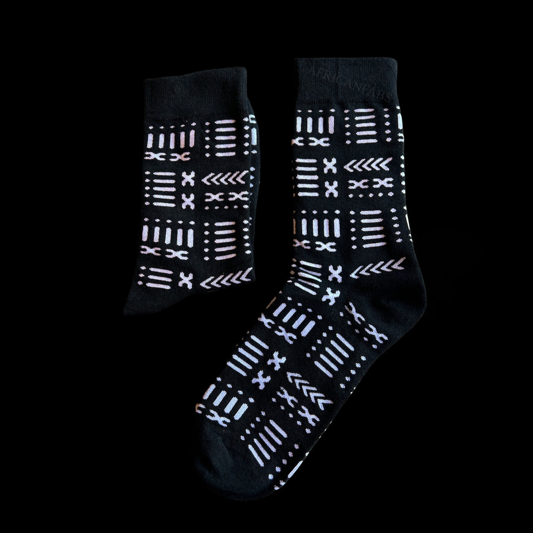 10 pairs - African socks / Afro socks - Black white bogolan