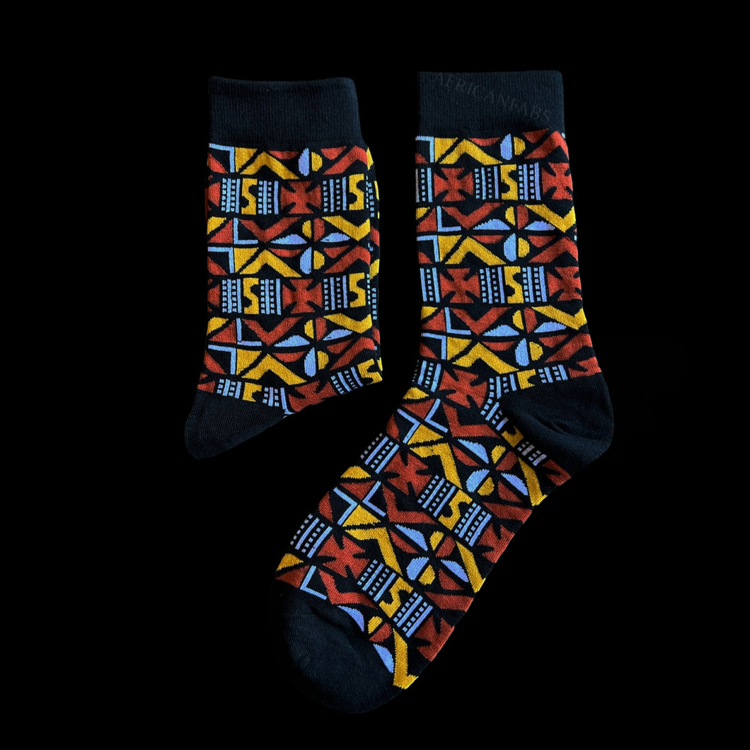 10 pairs - African socks / Afro socks - Brown bogolan