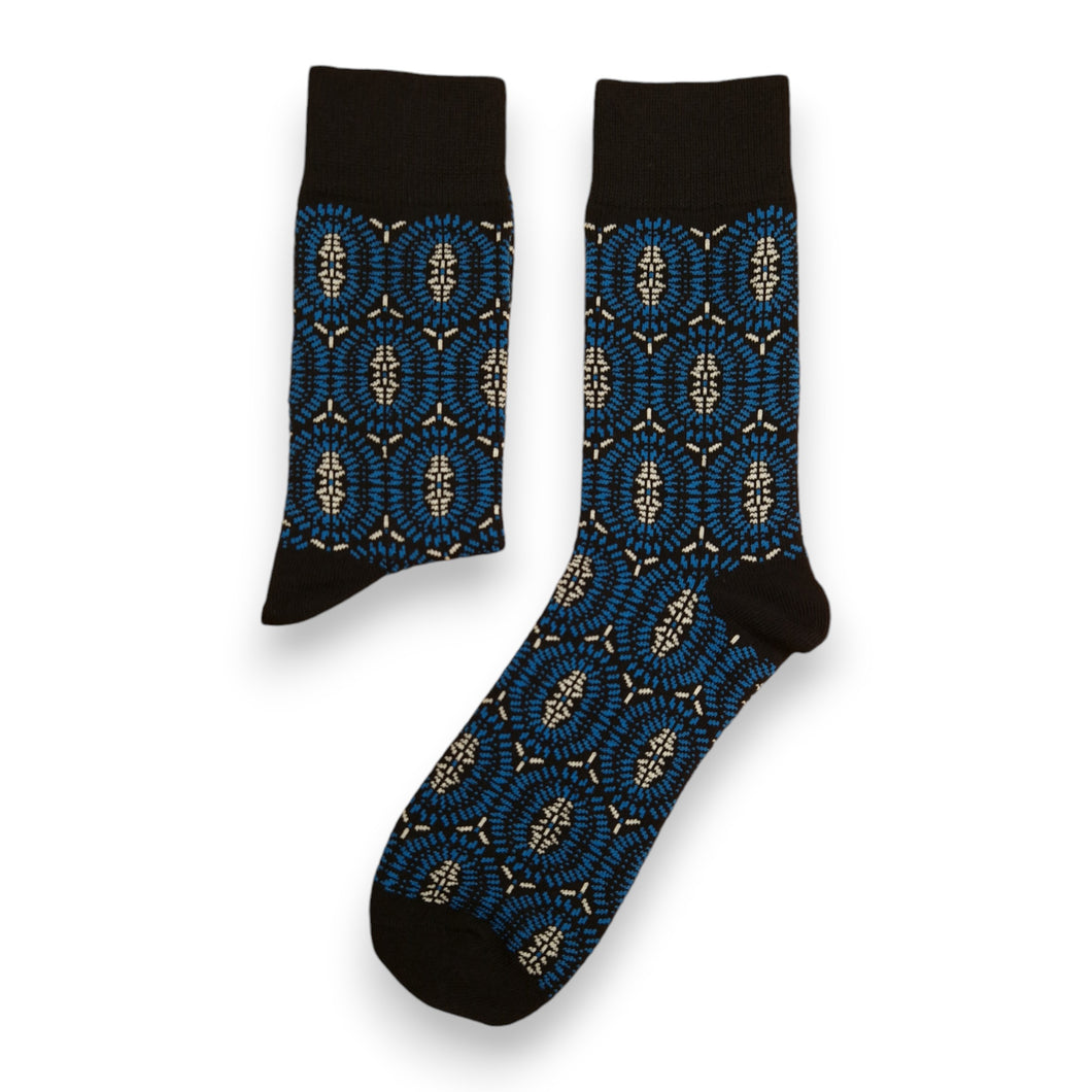 5 pairs - African socks / Afro socks - Blue Bogolan