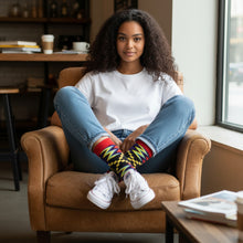 Load image into Gallery viewer, 5 pairs - African socks / Afro socks / African print socks - Black / Red / Purple Kente
