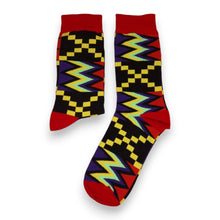 Load image into Gallery viewer, 5 pairs - African socks / Afro socks / Kente stocks - Black / Red / Purple
