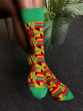 Lade das Bild in den Galerie-Viewer, 5 Paar - Afrikanische Socken / Afro-Socken / Kente-Socken - Grün / Orange
