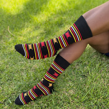 Load image into Gallery viewer, 5 pairs - African socks / Afro socks / African print socks - Black Red Yellow
