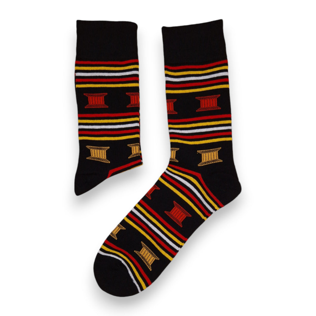 5 pairs - African socks / Afro socks / Kente stocks - Black Red Yellow