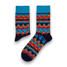 Load image into Gallery viewer, 5 pairs - African socks / Afro socks / African print socks - Blue Orange Tribal print
