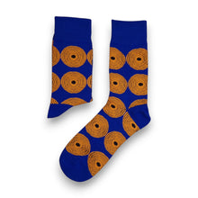 Load image into Gallery viewer, 5 pairs - African socks / Afro socks / African print socks - Blue Yellow Circles
