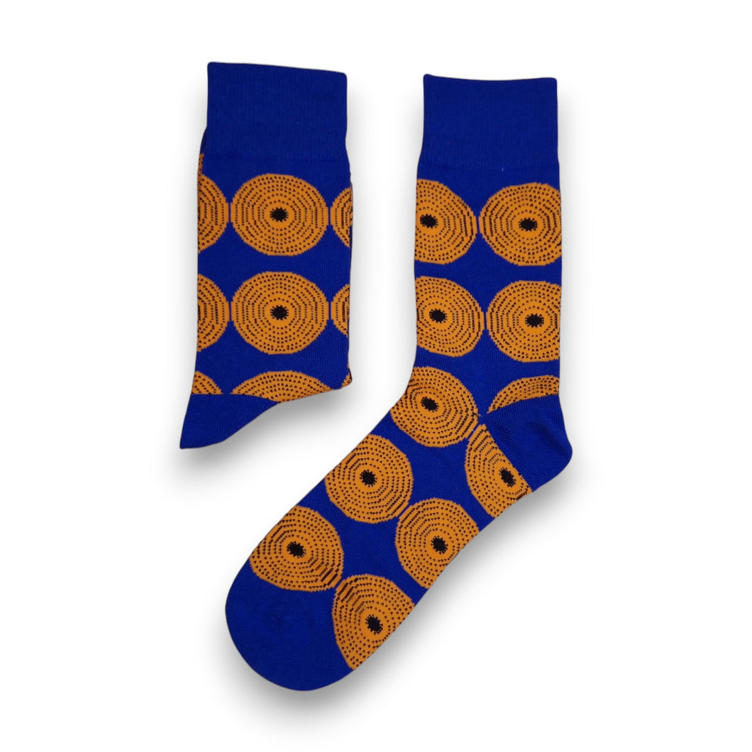 5 pairs - African socks / Afro socks / African print socks - Blue Yellow Circles