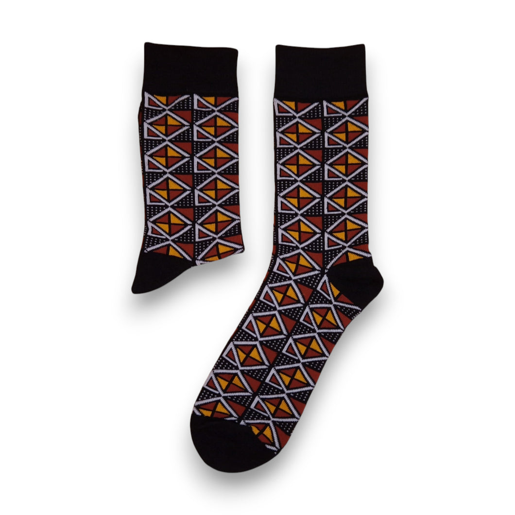 5 pairs - African socks / Afro socks / African print socks - Maroon Bogolan