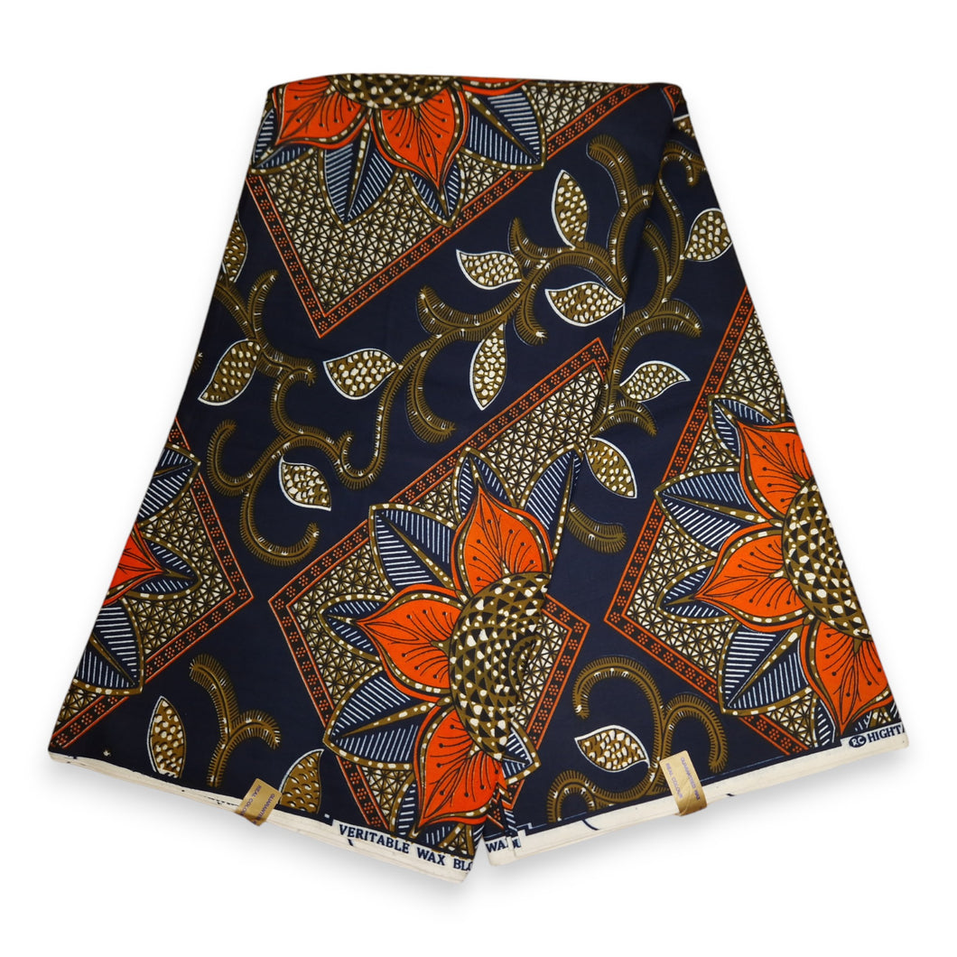 6 Yards - African print fabric - Orange Flower - Polycotton