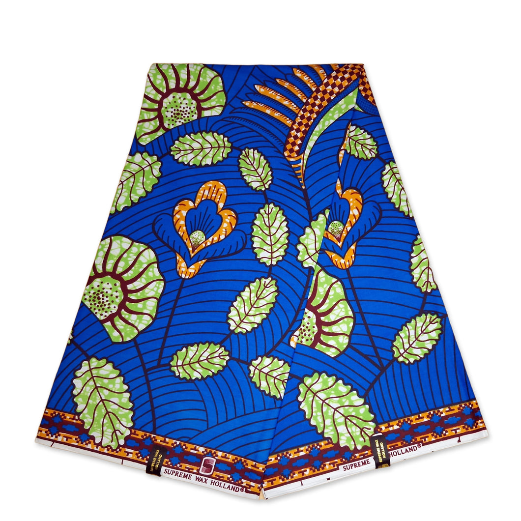 6 Yards - Super wax - African Super Wax print fabric - Blue green leaves