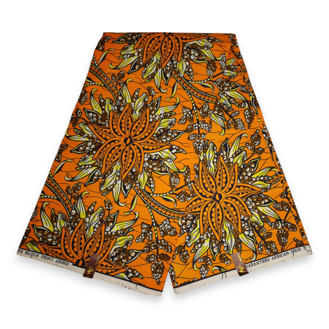 6 Yards - African print fabric - Orange Fruits - Polycotton
