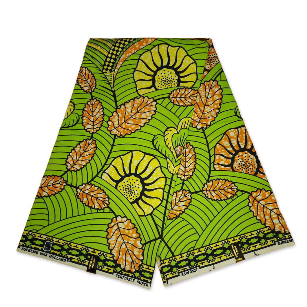 6 Yards - Super wax - African Super Wax print fabric - Green leaves