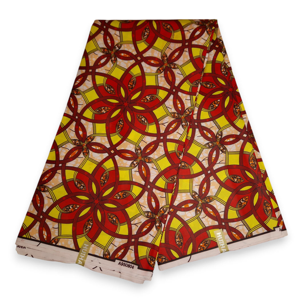 6 Yards - Tissu imprimé africain - Mandala rouge - Polycoton