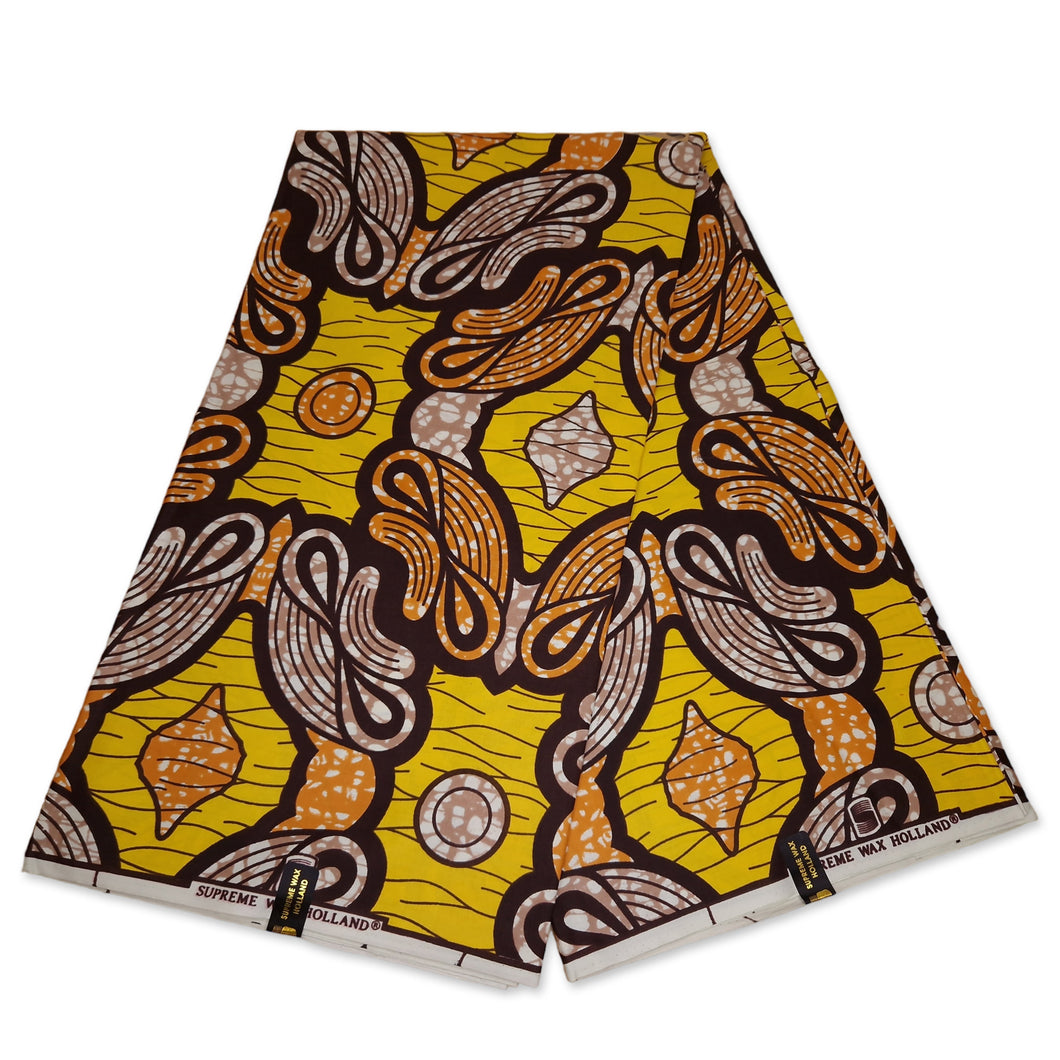 6 Yards - wax - Afrikanischer Wax -Druckstoff - Gelbe Figuren