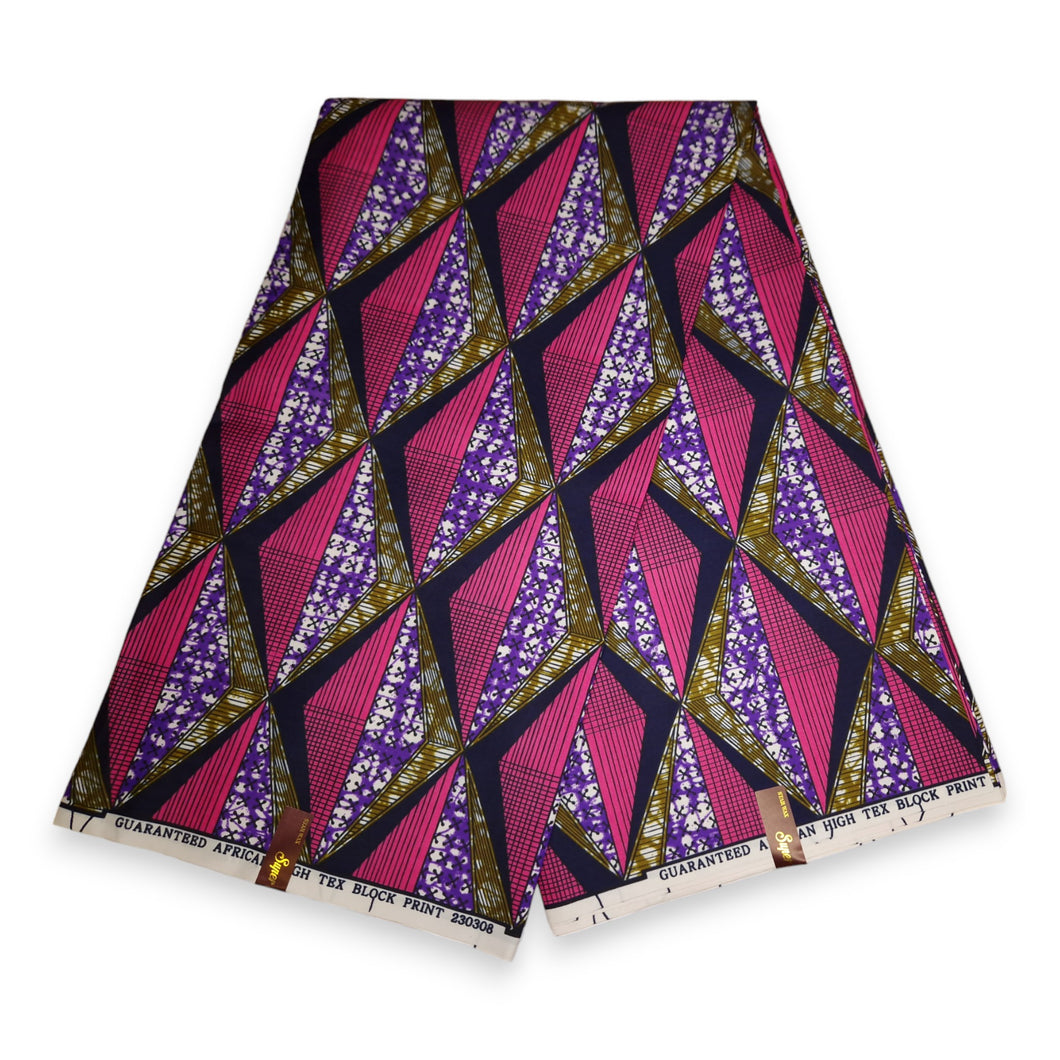 6 Yards - Afrikaanse printstof - Roze driehoeken - Polykatoen