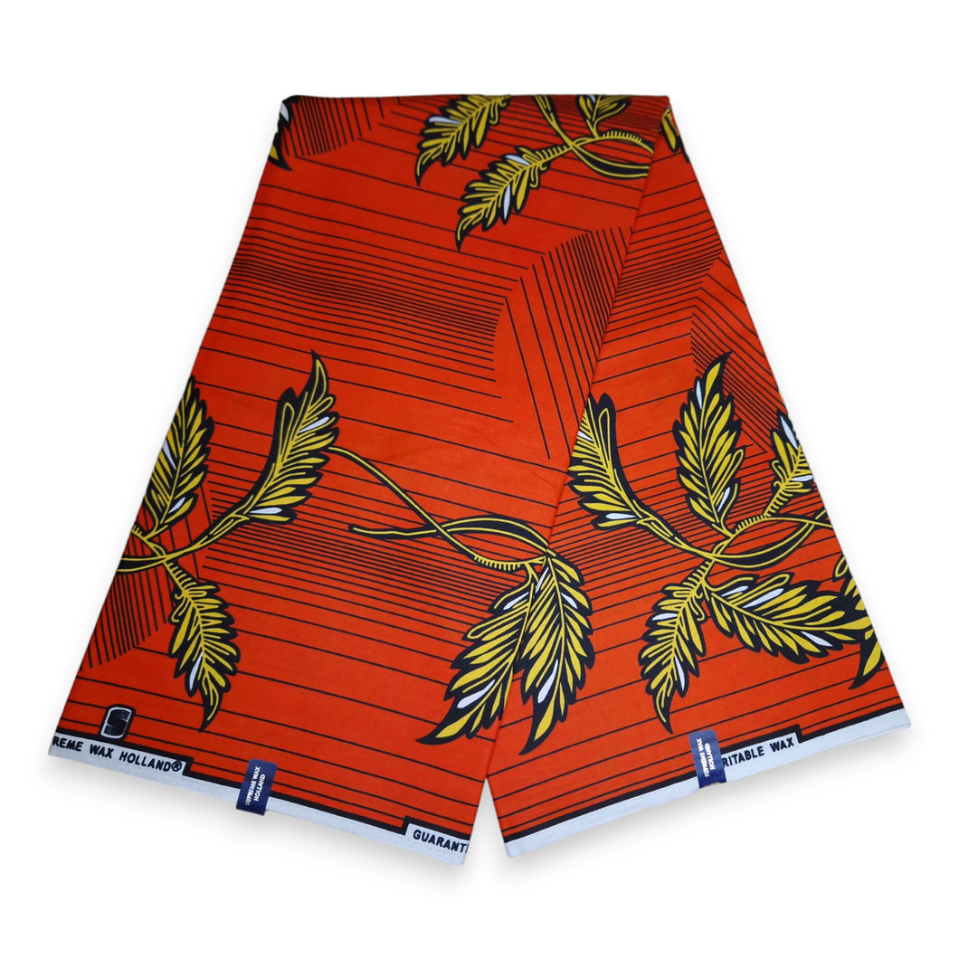 6 Yards - African Wax print fabric - Orange small twigs