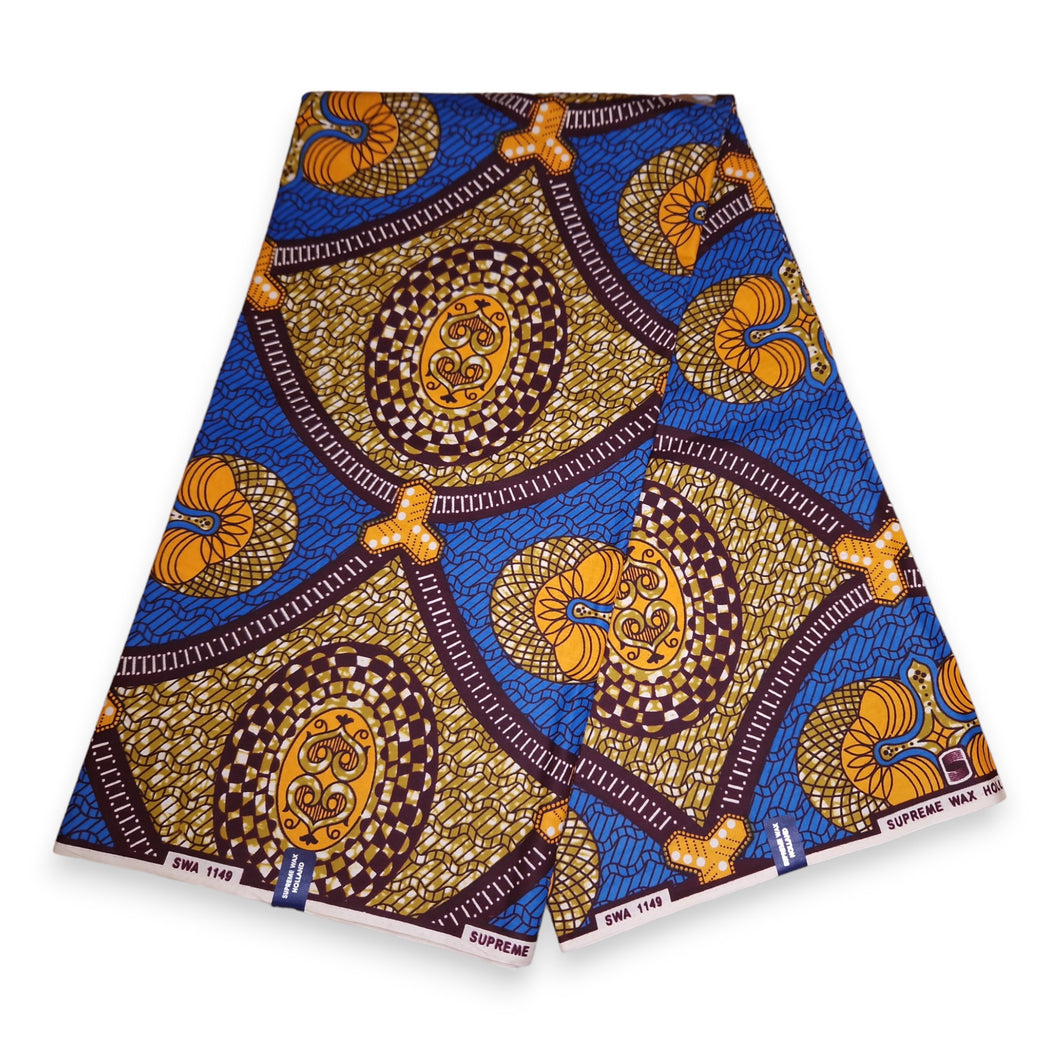 6 Yards - Tissu imprimé Wax Africain - Style Moutarde Bleue