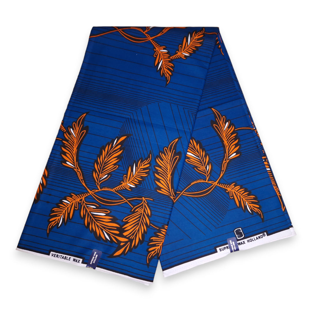 6 Yards - African Wax print fabric - Blue small twigs
