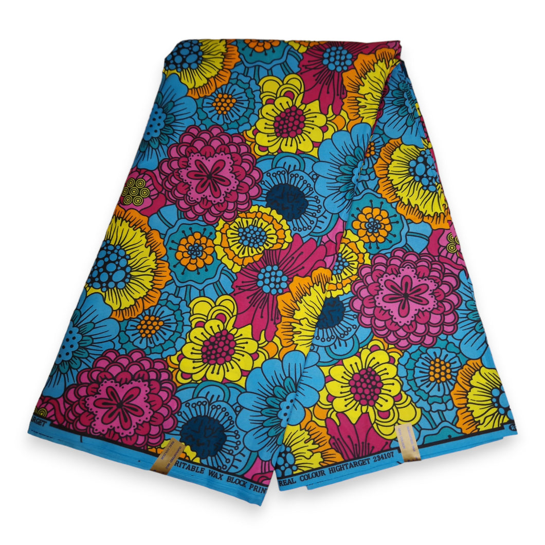 6 Yards - Tissu imprimé africain - Fleurs multicolores - Polycoton