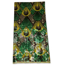 Load image into Gallery viewer, 6 Yards - African Wax print fabric Osikani - Green peacock with SILVER effect
