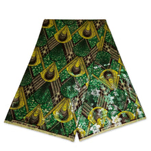 Load image into Gallery viewer, 6 Yards - African Wax print fabric Osikani - Green peacock with SILVER effect
