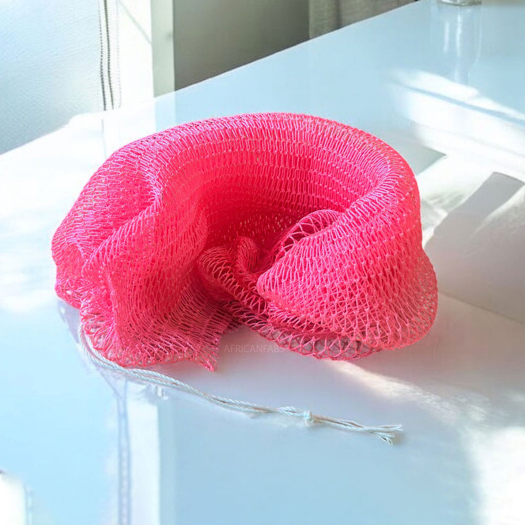 5 Pieces - African net sponge / African exfoliating net / Sapo sponge - Dark pink