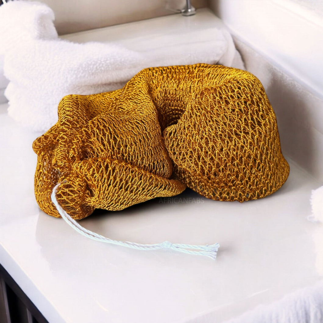 5 Pieces - African net sponge / African exfoliating net / Sapo sponge - Mustard