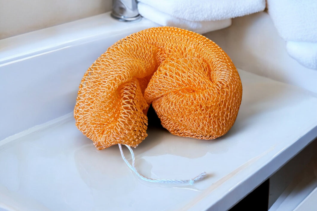 5 Pieces - African net sponge / African exfoliating net / Sapo sponge - Peach