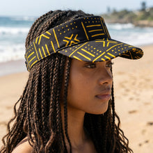 Load image into Gallery viewer, African print Sun visor cap - Black / Yellow bogolan

