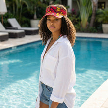 Afbeelding in Gallery-weergave laden, Afrikaanse print zonneklep pet - Donkerrood Botanische Flow
