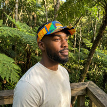 Load image into Gallery viewer, African print Sun visor cap - Blue / Orange kente
