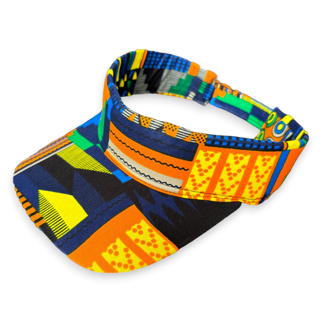 Casquette pare-soleil imprimé africain - Kente bleu / orange