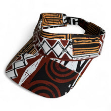 Charger l&#39;image dans la galerie, Casquette visière solaire en imprimé africain - Mosaïque Bogolan marron
