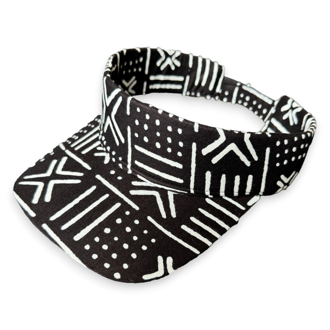 African print Sun visor cap - Black / white bogolan