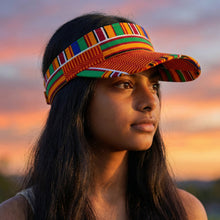 Charger l'image dans la galerie, Casquette visière de soleil imprimé africain - Kente orange
