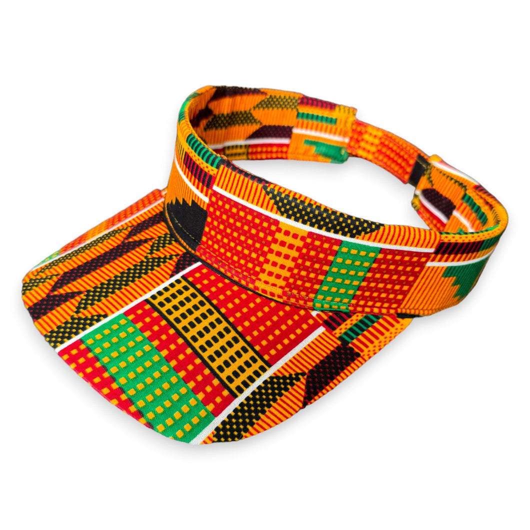 Zonnekleppet met Afrikaanse print - Oranje/groen Kente