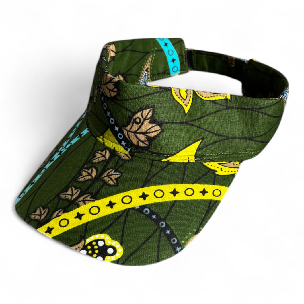 Casquette visière imprimé africain - Vert foncé motif botanique