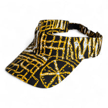 Charger l&#39;image dans la galerie, Casquette visière solaire en tissu africain - Noir Jaune Ndop Cameroun
