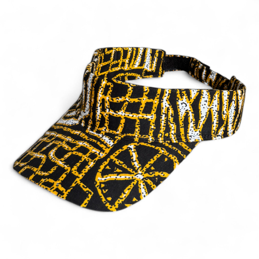 Casquette visière solaire en tissu africain - Noir Jaune Ndop Cameroun