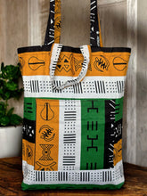 Charger l&#39;image dans la galerie, Shopper bag with African print - Green symbols bogolan - Reusable Cotton Tote Bag
